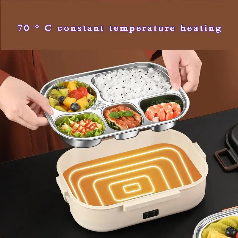 Electric Heated Lunch Boxes Stainless Steel Food Insulation Bento Lunch Box Home Portable Keep Warm Lunch Box with Storage Bag Eagle Aerie
