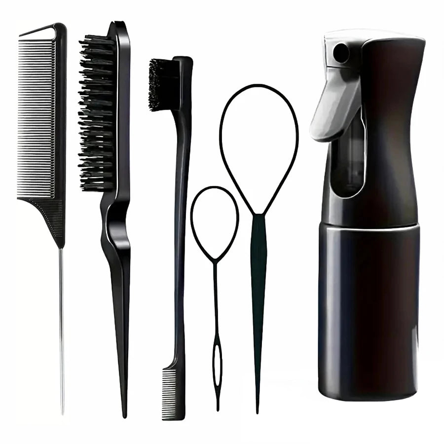 6 Pieces/set Of Hair Tools Set, Professional Hair Gel Spray Bottle, Edge Control Brush, Mouse Tail Comb, Knitting Tools Eagle Beacon