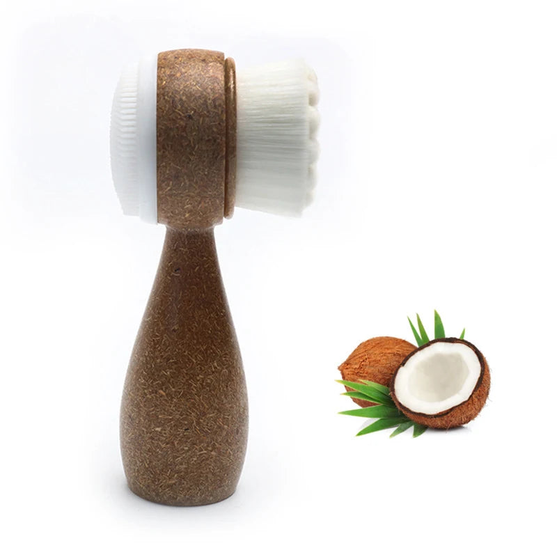 Facial Brush Double Sided Facial Cleanser Blackhead Removing Pore Cleaner Exfoliating Facial BrushCoconut Shred Handle Eagle Beacon