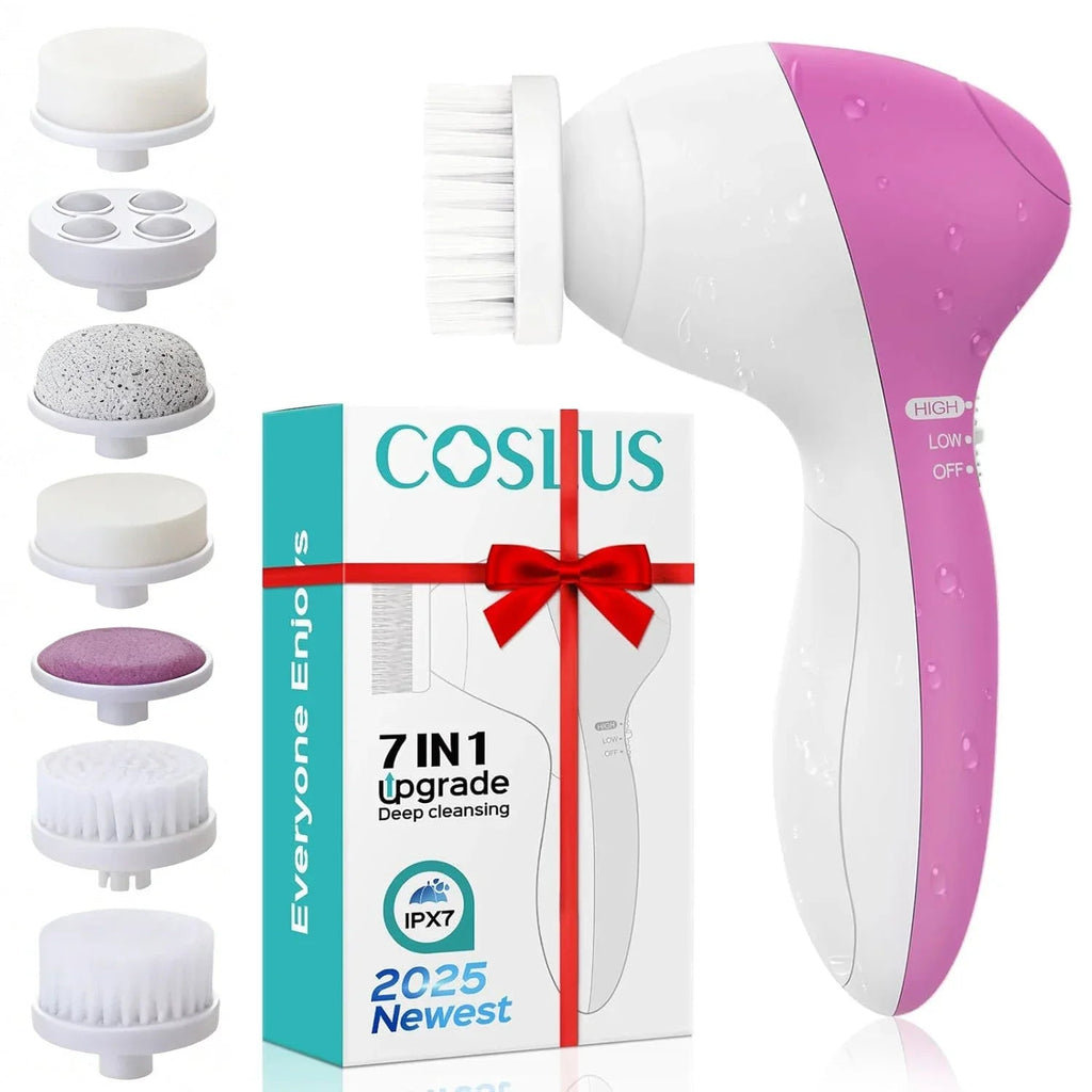 7-in-1 Electric Exfoliating Facial Cleansing Brush for Deep Cleansing and Massaging, with 7 Replaceable Brush Heads. Eagle Beacon