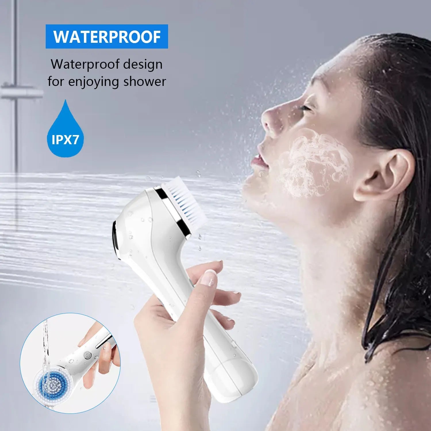 Facial Cleansing Brush, 2 in 1 Waterproof IPX7 Facial Spin Scrubber Set with 4 Brush Heads, Rechargeable Exfoliating Face Brush Eagle Beacon