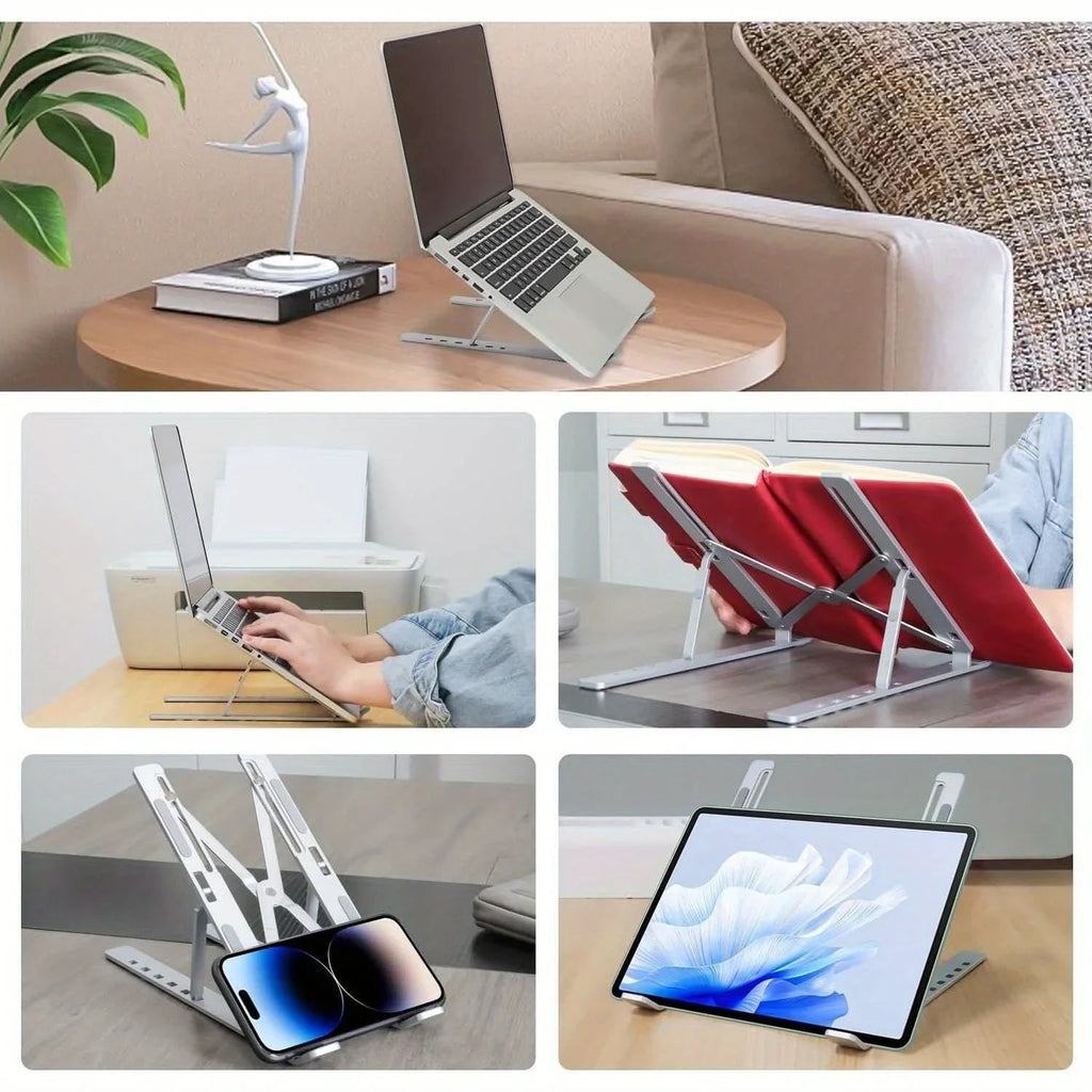 Adjustable Aluminum Laptop Stand - 6-Level Height, Foldable & Portable Design For 8-16” Laptops, Enhanced Ventilation & Heat Eagle Beacon