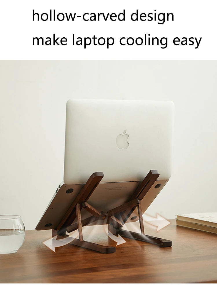 Wood Laptop Stand Foldable 8 Levels Height Adjustable Portable Notebook Holder Computer Support for MacBook Air Pro 11-17'' Eagle Beacon