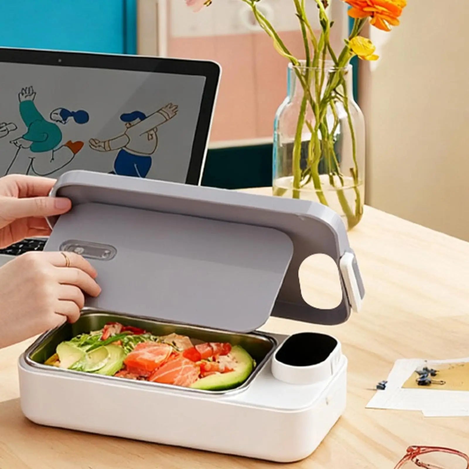 Rechargeable Electric Heated Lunch Box Portable Food Warmer Stainless Steel Container for Kids Adults Office Work School Travel Eagle Aerie