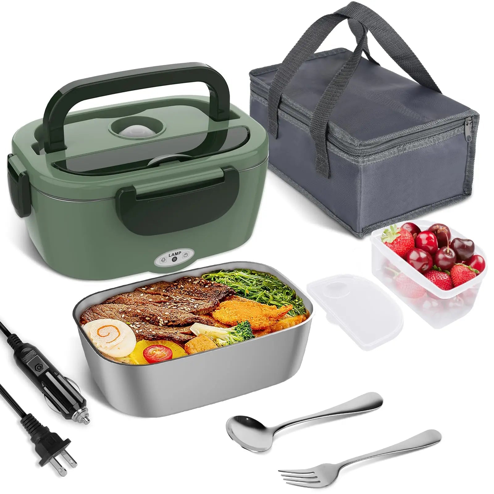 Electric Lunch Box for Adults, 80W Heated Lunch Box Portable Food Warmer Lunch Box for Work/Men/Car/TrucLeakproof 2 Compartments Eagle Aerie