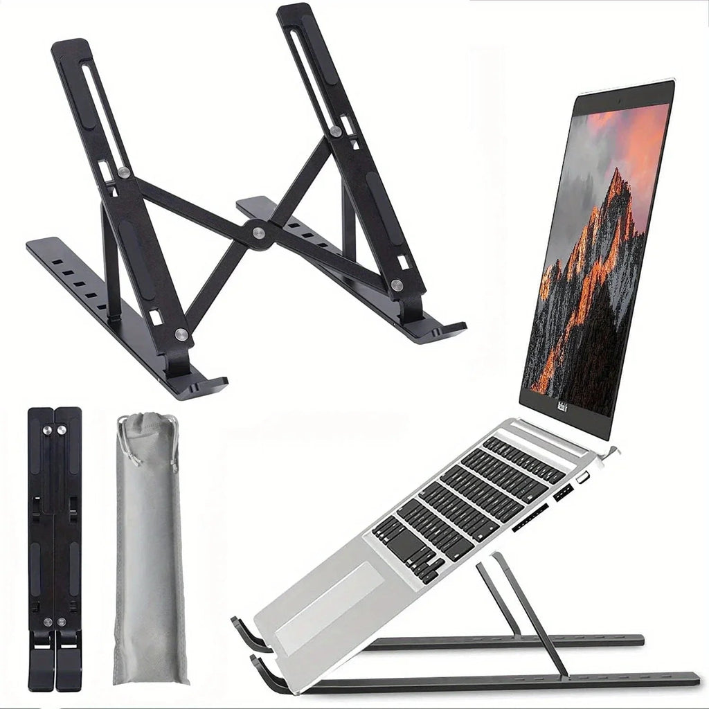 Adjustable Aluminum Laptop Stand - 6-Level Height, Foldable & Portable Design For 8-16” Laptops, Enhanced Ventilation & Heat Eagle Beacon