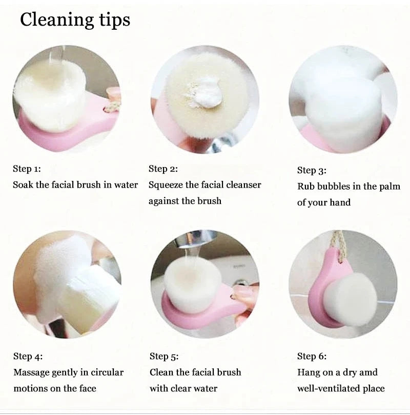 Facial Cleansing Brush, Wooden Handle Soft Bristle Face Brush, Cleaning Device, Soft Bristle Manual Multi-Bristle Brush Eagle Beacon