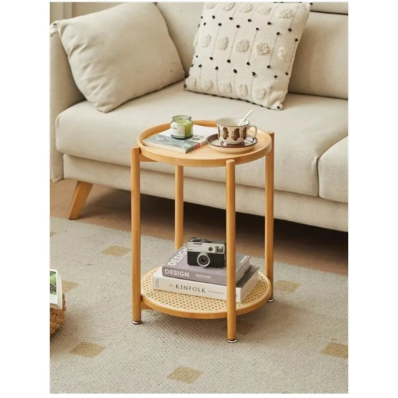 Eco-Friendly Bamboo Coffee Table -Sustainable Living Room Furniture Small Wicker Round Table in The Living Room Next To The Sofa Eagle Aerie