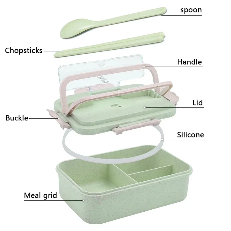 Lunch Box, 3 Compartment Sealed Bento Box and Cutlery Set Lunch Boxes for Kid Adult, Suitable for Microwave and Dishwasher Eagle Aerie
