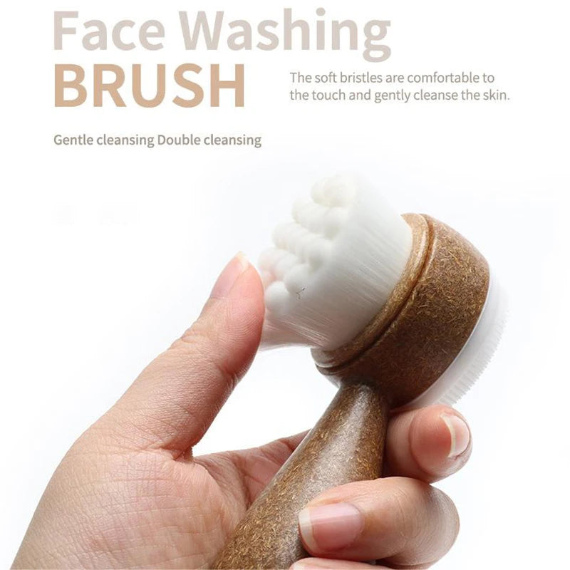 Facial Brush Double Sided Facial Cleanser Blackhead Removing Pore Cleaner Exfoliating Facial BrushCoconut Shred Handle Eagle Beacon