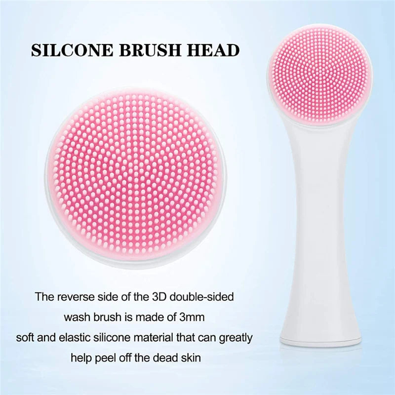 3D Double Silicone Facial Cleansing Brush Manual Massage Facial Brush Soft Bristles Exfoliator Double Sided Face Wash Brush Eagle Beacon