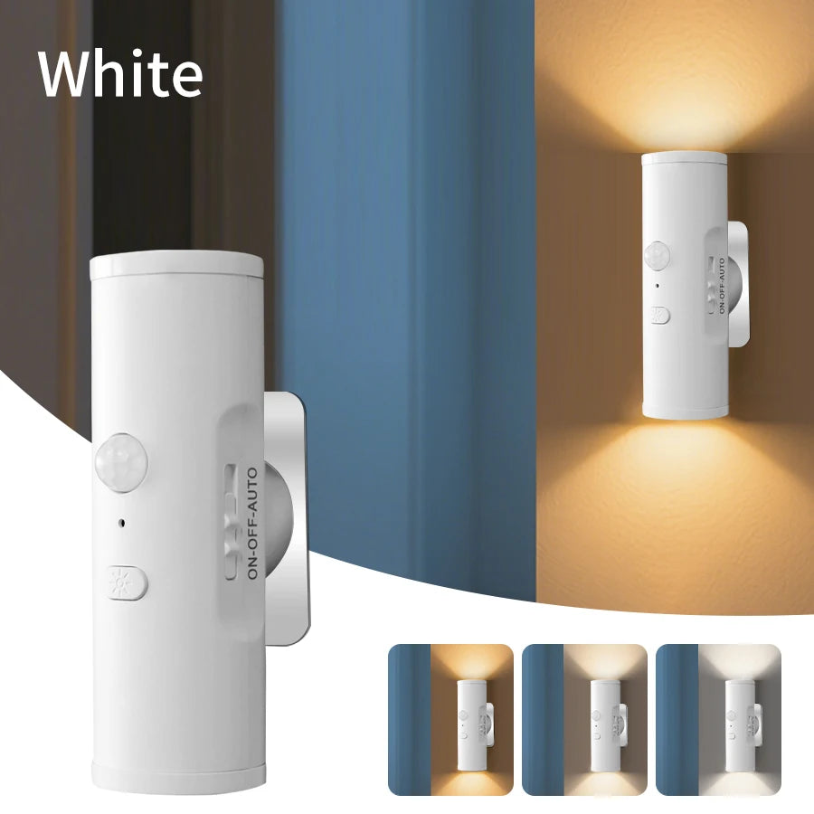 Motion Sensor LED Wall Light Rechargeable Double Head Spotlight 3 Colors Wireless Night Lamp For Bedroom Hallway Stair Ambient Eagle Beacon