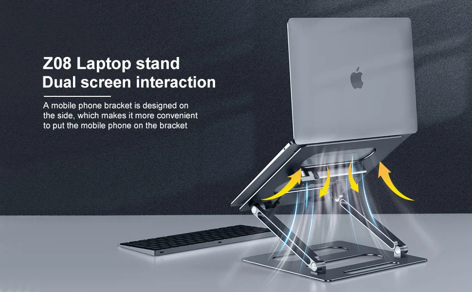 Oatsbasf Foldable Laptop Stand for Desk with Hidden Phone Stand For MacBook Pro Air Hp Tablet Adjustable Height Notebook Holder Eagle Beacon