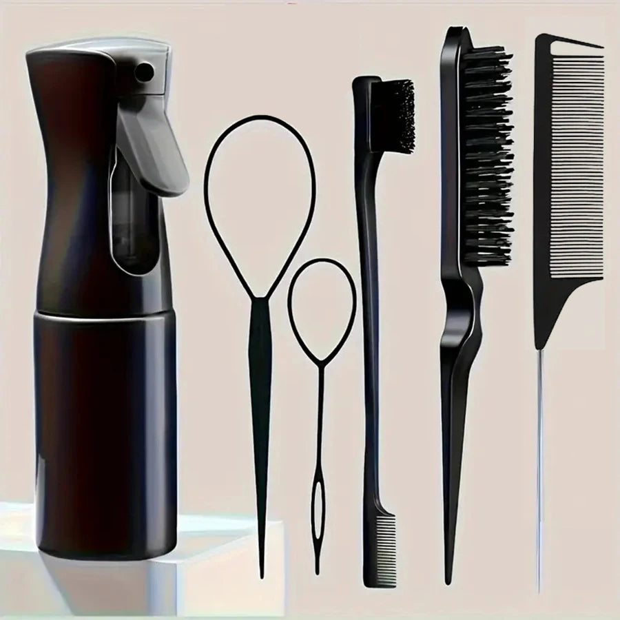 6 Pieces/set Of Hair Tools Set, Professional Hair Gel Spray Bottle, Edge Control Brush, Mouse Tail Comb, Knitting Tools Eagle Beacon