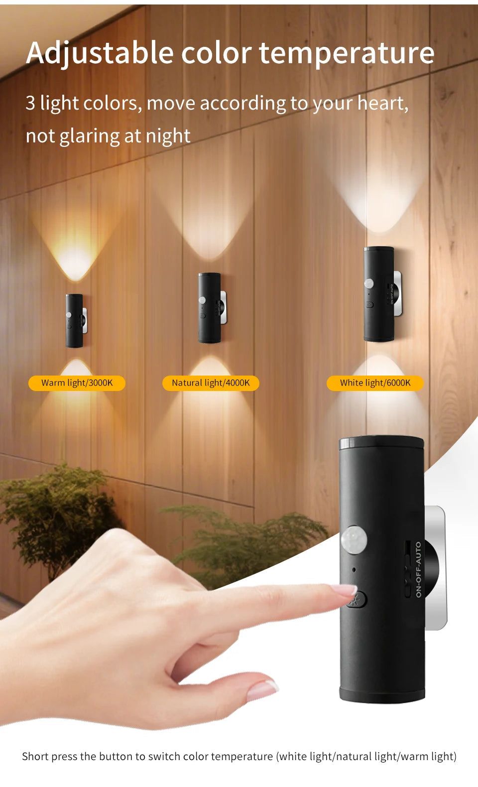Motion Sensor LED Wall Light Rechargeable Double Head Spotlight 3 Colors Wireless Night Lamp For Bedroom Hallway Stair Ambient Eagle Beacon
