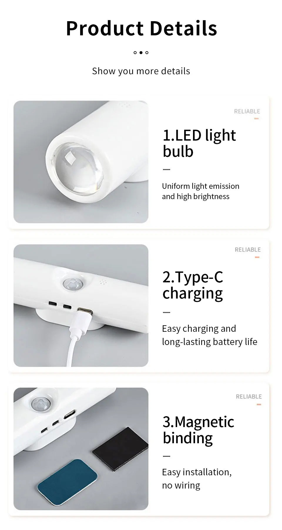 Magnetic Motion Sensor Smart Light LED Rechargeable Wall Gradient Ambient Light Dimmable Indoor Light for Stairs Hall Entrances Eagle Beacon
