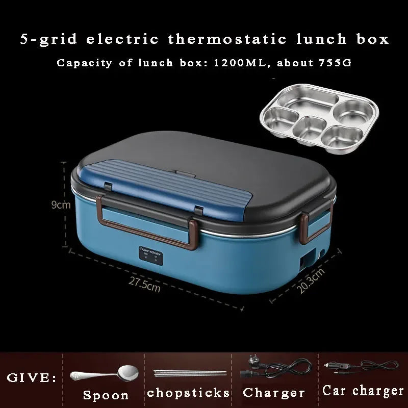 Electric Heated Lunch Boxes Stainless Steel Food Insulation Bento Lunch Box Home Portable Keep Warm Lunch Box with Storage Bag Eagle Aerie