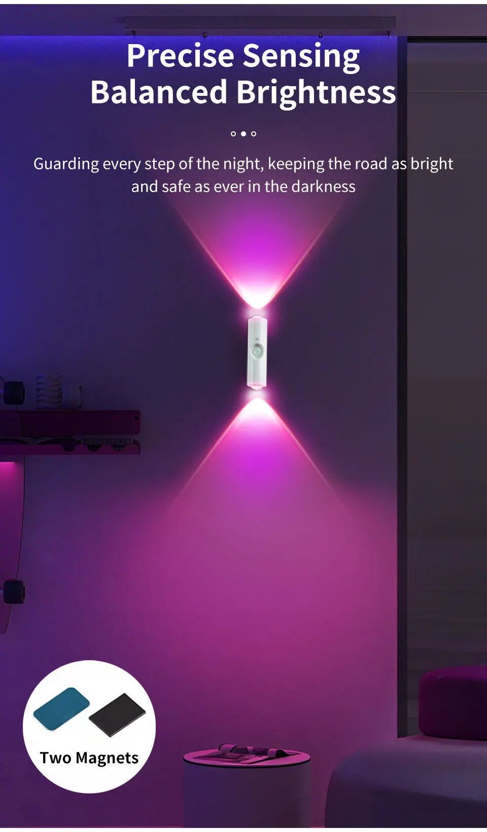 Magnetic Motion Sensor Smart Light LED Rechargeable Wall Gradient Ambient Light Dimmable Indoor Light for Stairs Hall Entrances Eagle Beacon