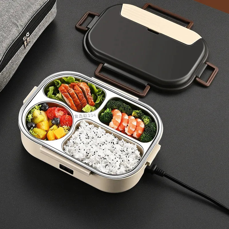 Electric Heated Lunch Boxes Stainless Steel Food Insulation Bento Lunch Box Home Portable Keep Warm Lunch Box with Storage Bag Eagle Aerie