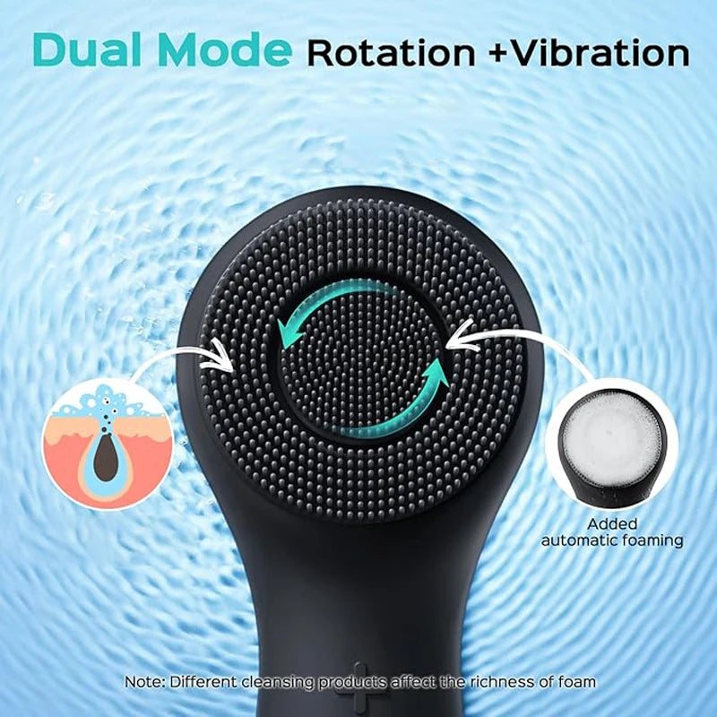 Facial silicone cleansing brush with dual rotation and vibration modes, facial vibration massage, USB charging facial brush Eagle Beacon