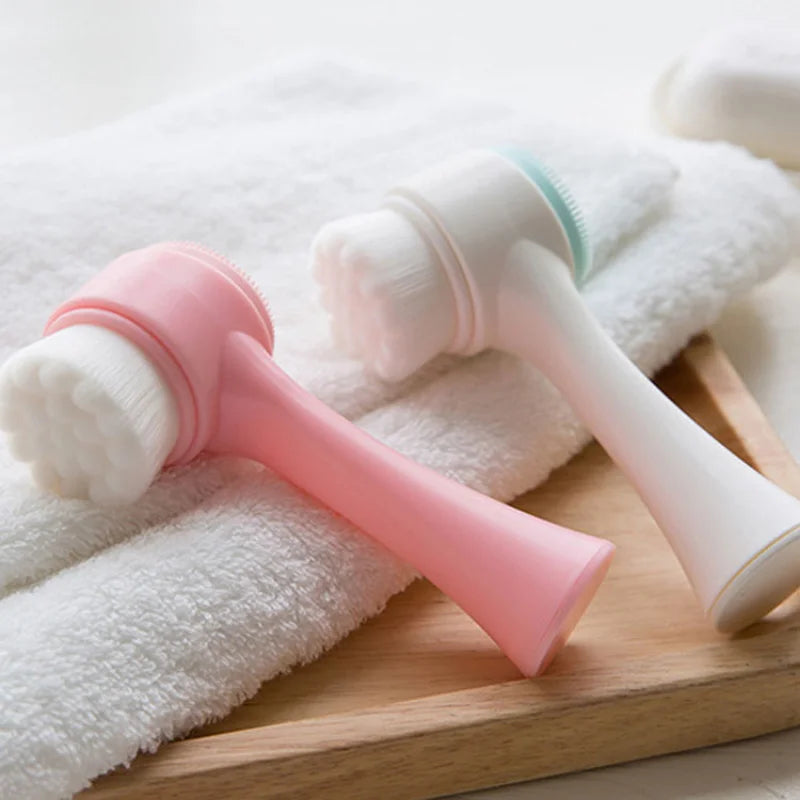 3D Double Silicone Facial Cleansing Brush Manual Massage Facial Brush Soft Bristles Exfoliator Double Sided Face Wash Brush Eagle Beacon