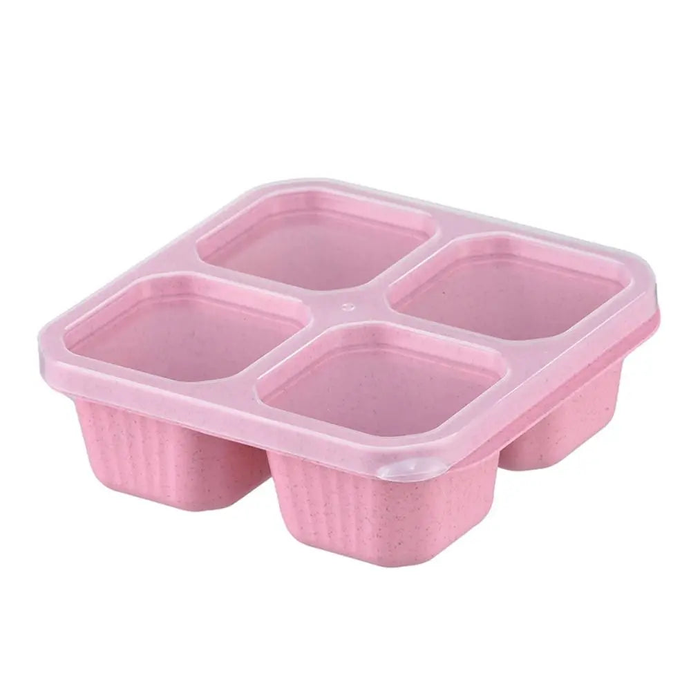 Reusable 4 Compartments Lunch Box Snack Dim Sum Nut Candy Box with Cover Wheat Straw Four Grid Snack Containers Meal Prep Eagle Aerie