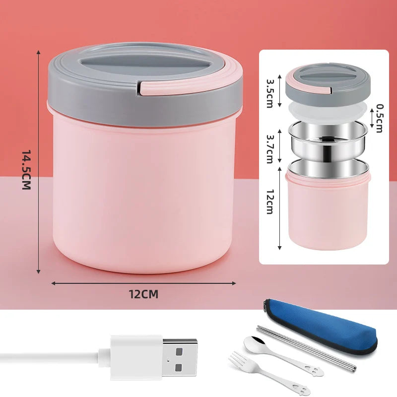 Electric Heated Lunch Box USB 1.2L Thermal Stainless Steel Bento Box 5V 12V 24V Car School Food Warmer Heating Container Heater Eagle Aerie