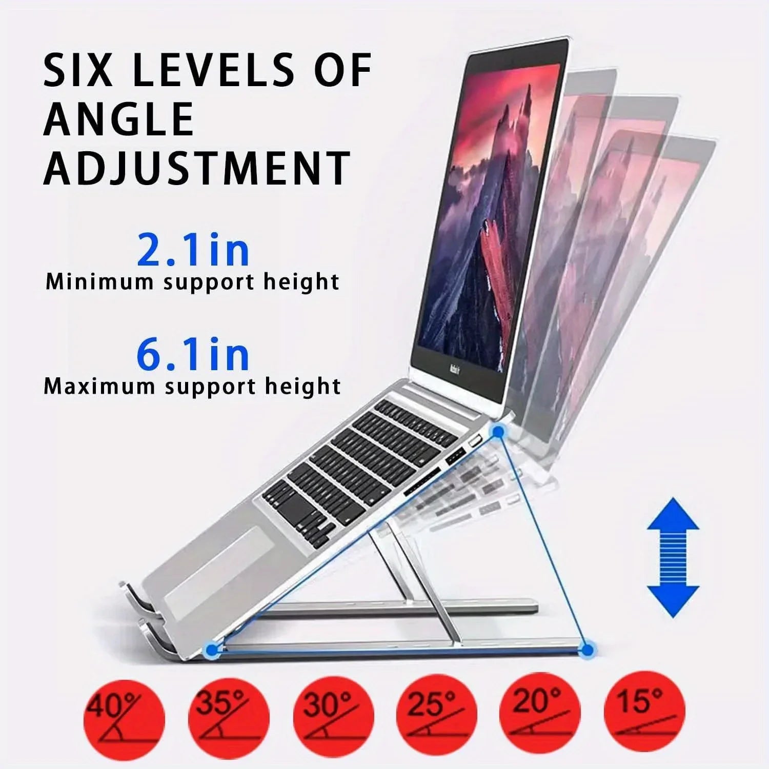 Adjustable Aluminum Laptop Stand - 6-Level Height, Foldable & Portable Design For 8-16” Laptops, Enhanced Ventilation & Heat Eagle Beacon