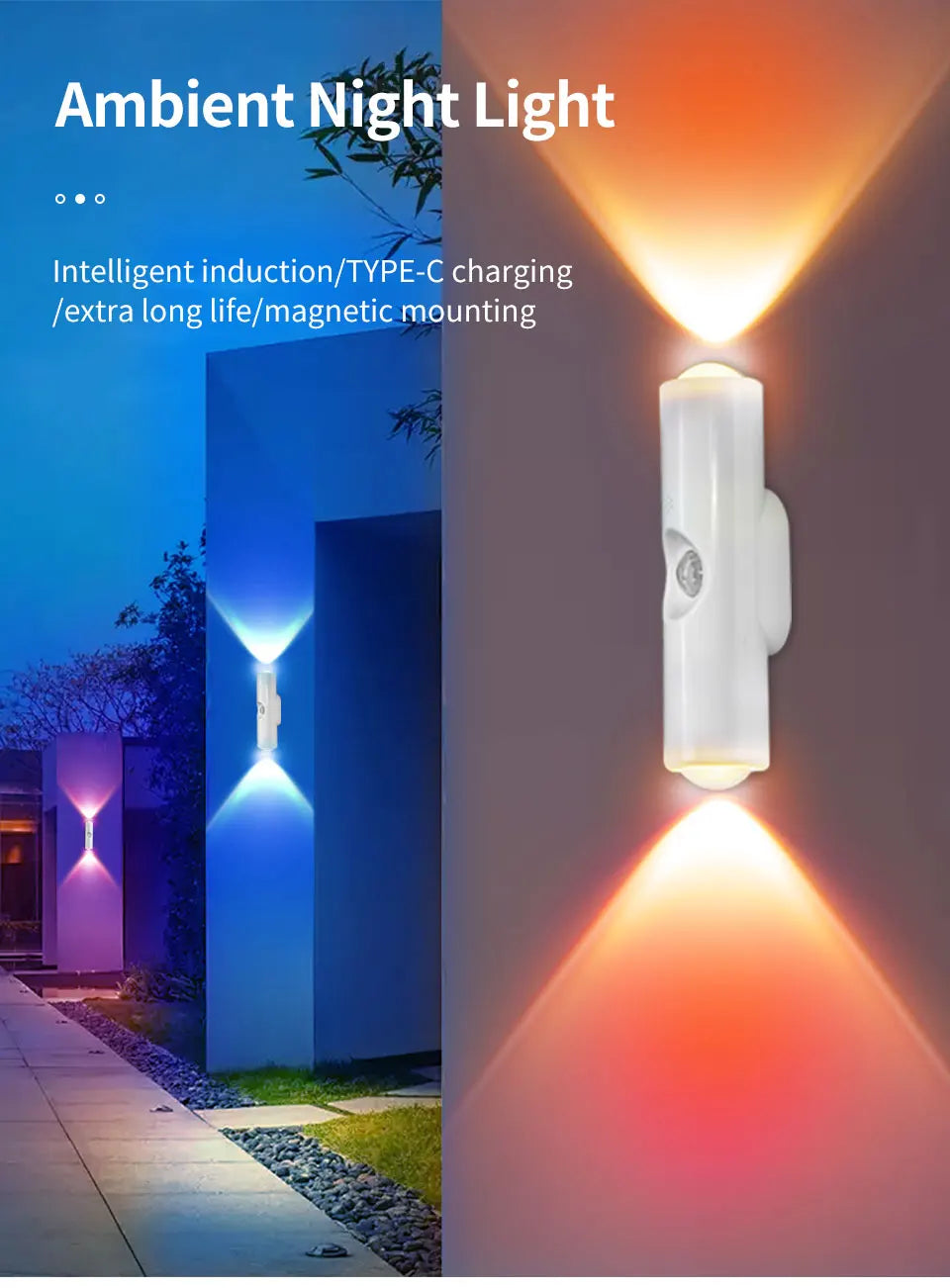 Magnetic Motion Sensor Smart Light LED Rechargeable Wall Gradient Ambient Light Dimmable Indoor Light for Stairs Hall Entrances Eagle Beacon