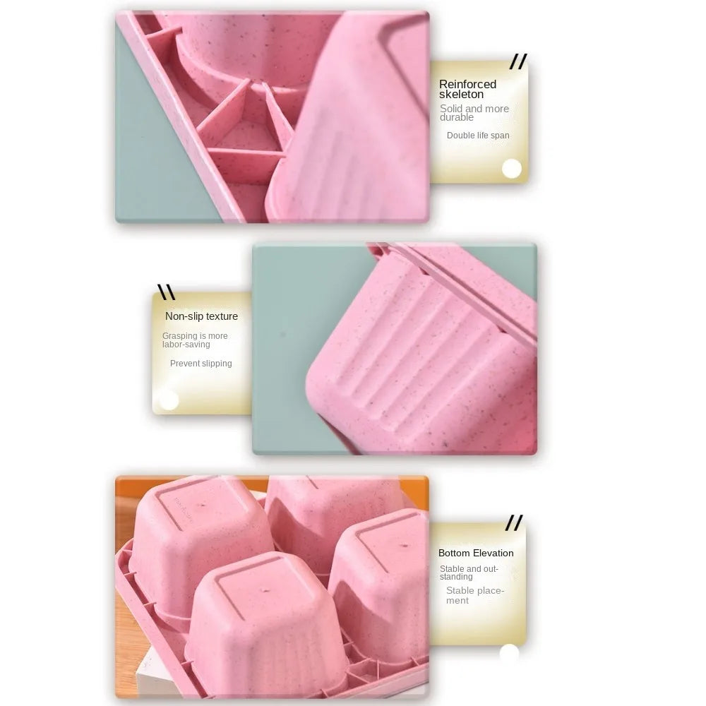 Reusable 4 Compartments Lunch Box Snack Dim Sum Nut Candy Box with Cover Wheat Straw Four Grid Snack Containers Meal Prep Eagle Aerie