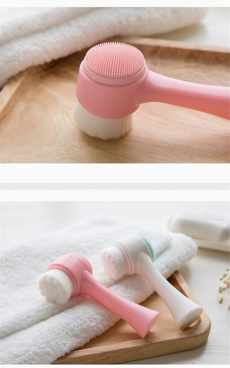 3D Double Silicone Facial Cleansing Brush Manual Massage Facial Brush Soft Bristles Exfoliator Double Sided Face Wash Brush Eagle Beacon