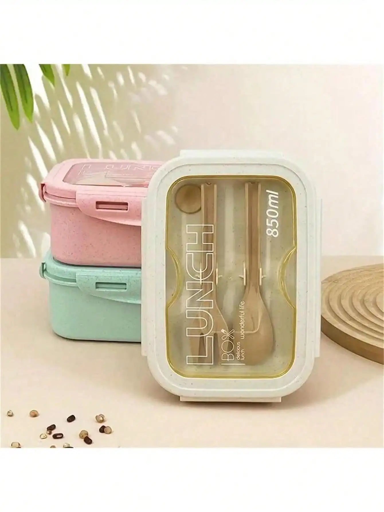1pc lunch box with two compartments, built-in cutlery set, reusable and microwave heated (with lid removed), suitable for kitche Eagle Aerie
