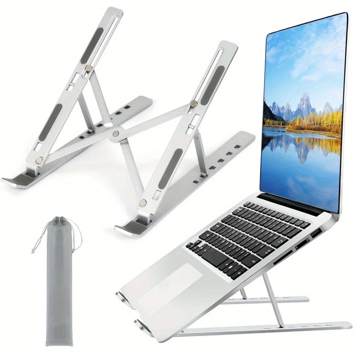 Adjustable Aluminum Laptop Stand - 6-Level Height, Foldable & Portable Design For 8-16” Laptops, Enhanced Ventilation & Heat Eagle Beacon