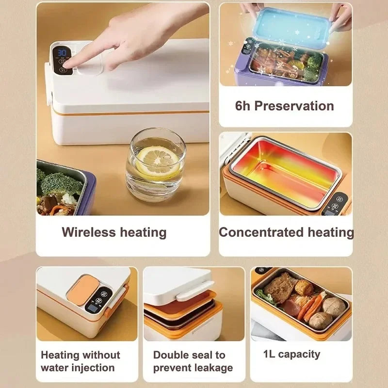 1L USB Electric Lunch Box Portable Heated Food Warmer Rechargeable Insulated Container for Office Camping Travel Commuting Eagle Aerie