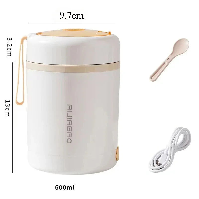 600ml Portable USB Electric Lunch Box with Stainless Steel Food Heater, Beverage Function, Perfect for Picnics Eagle Aerie