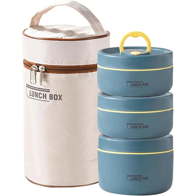 Portable Insulated Food Lunch Container Set with Thermal Lunch Box 3 Separate Stackable Lunch Container for Adult Kids Eagle Aerie