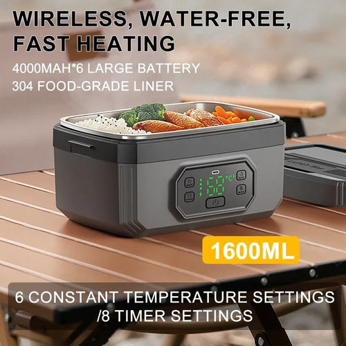 1.6L Portable USB Electric Heated Warm Lunch Box Camping Insulated Lunch Box Rechargeable Heated Unplugged Rice Cooker Eagle Aerie