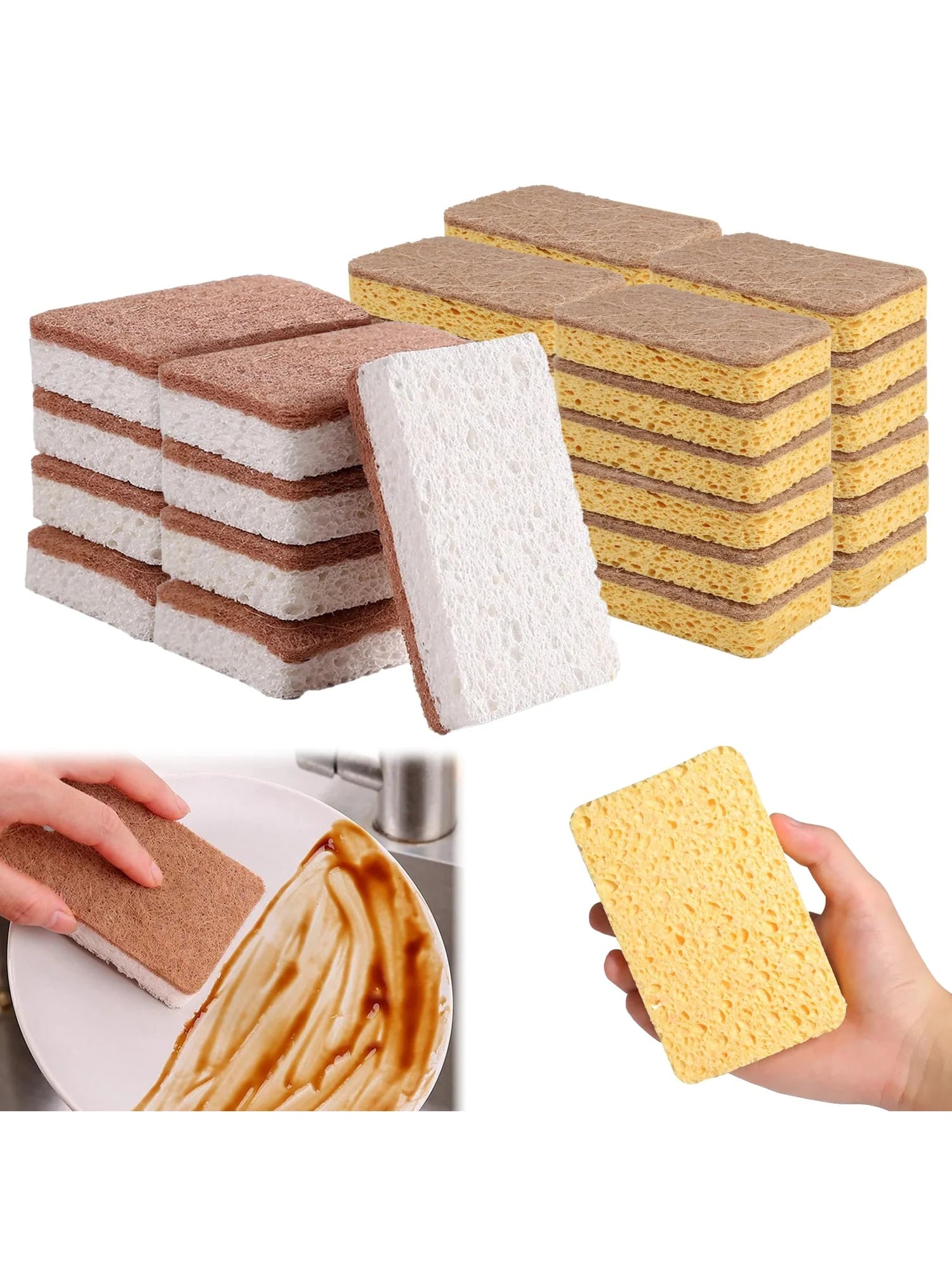 Biodegradable compostable cellulose and coconut scrubbing sponge -6 eco-friendly sponge tableware pieces Eagle Aerie
