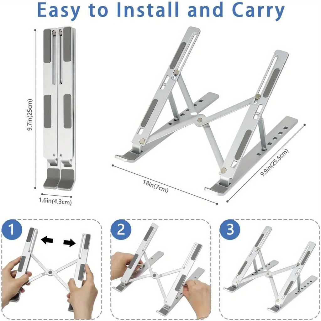 Adjustable Aluminum Laptop Stand - 6-Level Height, Foldable & Portable Design For 8-16” Laptops, Enhanced Ventilation & Heat Eagle Beacon