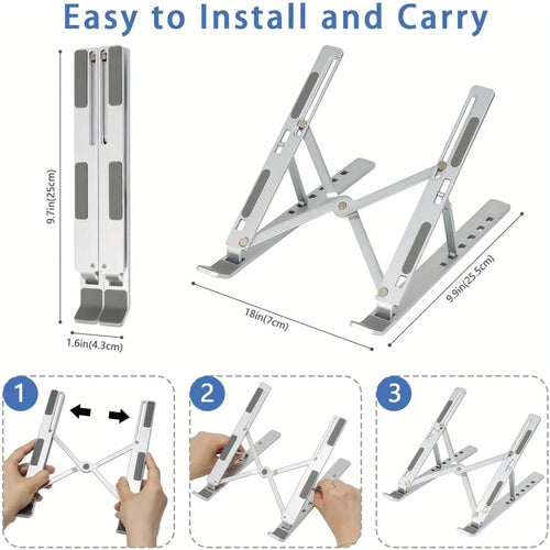 Adjustable Aluminum Laptop Stand - 6-Level Height, Foldable & Portable Design For 8-16” Laptops, Enhanced Ventilation & Heat Eagle Beacon