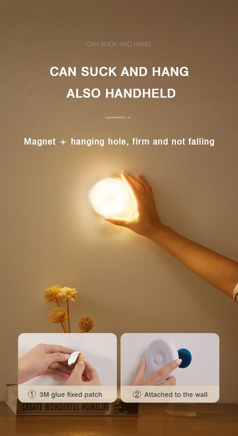 Motion Sensor LED Night Light USB Rechargeable Night Lamp for Kitchen Bedroom Stairs Hallway Cabinet Light Wireless Closet Light Eagle Beacon