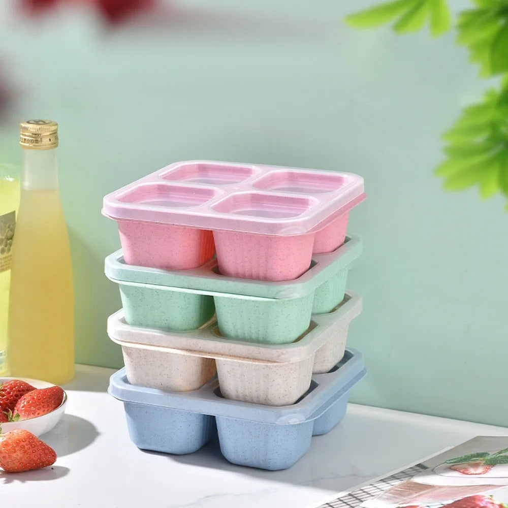 Reusable 4 Compartments Lunch Box Snack Dim Sum Nut Candy Box with Cover Wheat Straw Four Grid Snack Containers Meal Prep Eagle Aerie