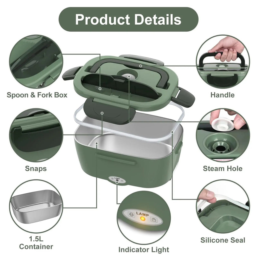 Electric Lunch Box for Adults, 80W Heated Lunch Box Portable Food Warmer Lunch Box for Work/Men/Car/TrucLeakproof 2 Compartments Eagle Aerie