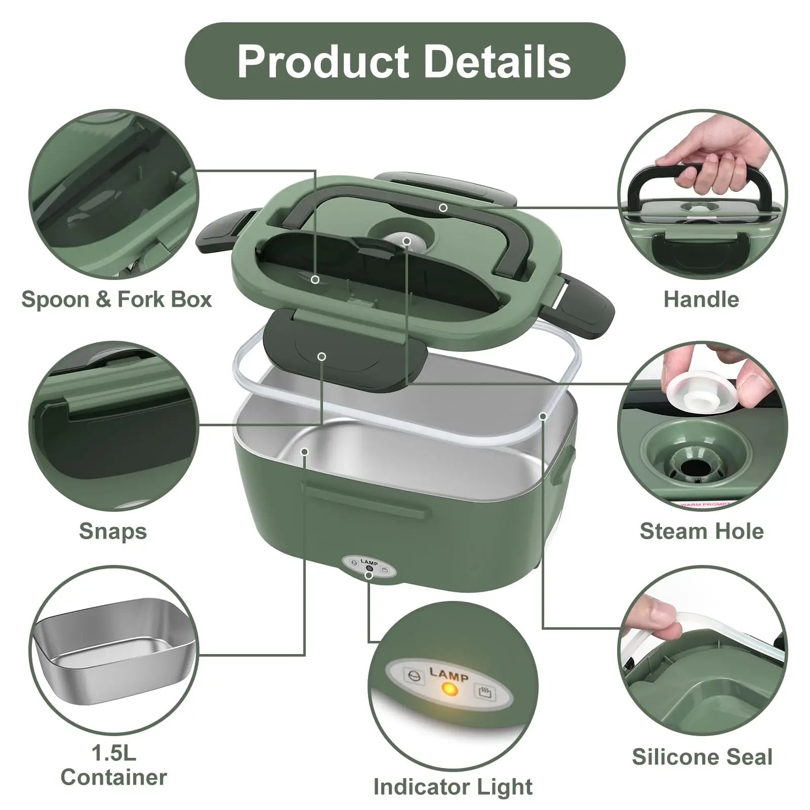 Electric Lunch Box for Adults, 80W Heated Lunch Box Portable Food Warmer Lunch Box for Work/Men/Car/TrucLeakproof 2 Compartments Eagle Aerie
