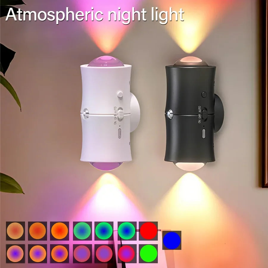 Motion Sensor LED Wall Light Tricolor RGB Rechargeable Double-head Magnetic Spotlight For Bedroom Hallway Stair Ambient Lightin Eagle Beacon