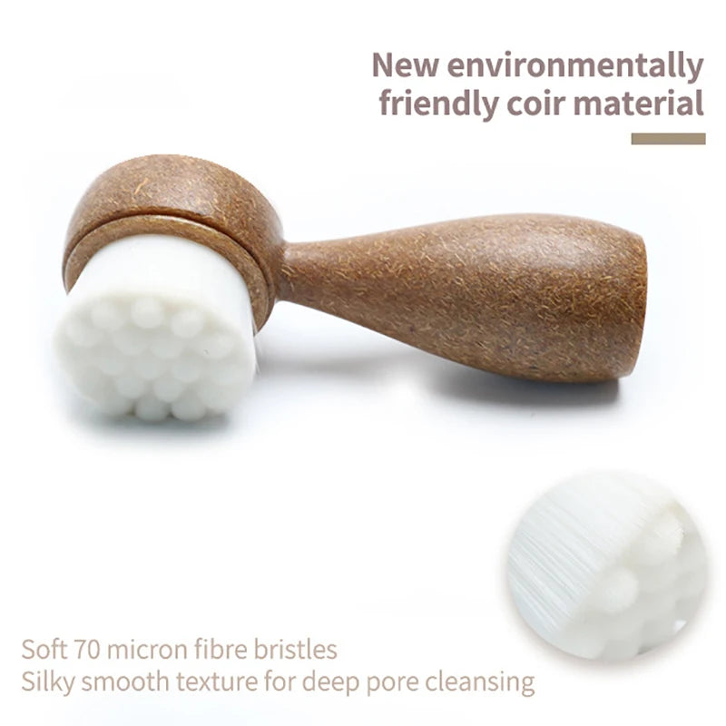 Facial Brush Double Sided Facial Cleanser Blackhead Removing Pore Cleaner Exfoliating Facial BrushCoconut Shred Handle Eagle Beacon