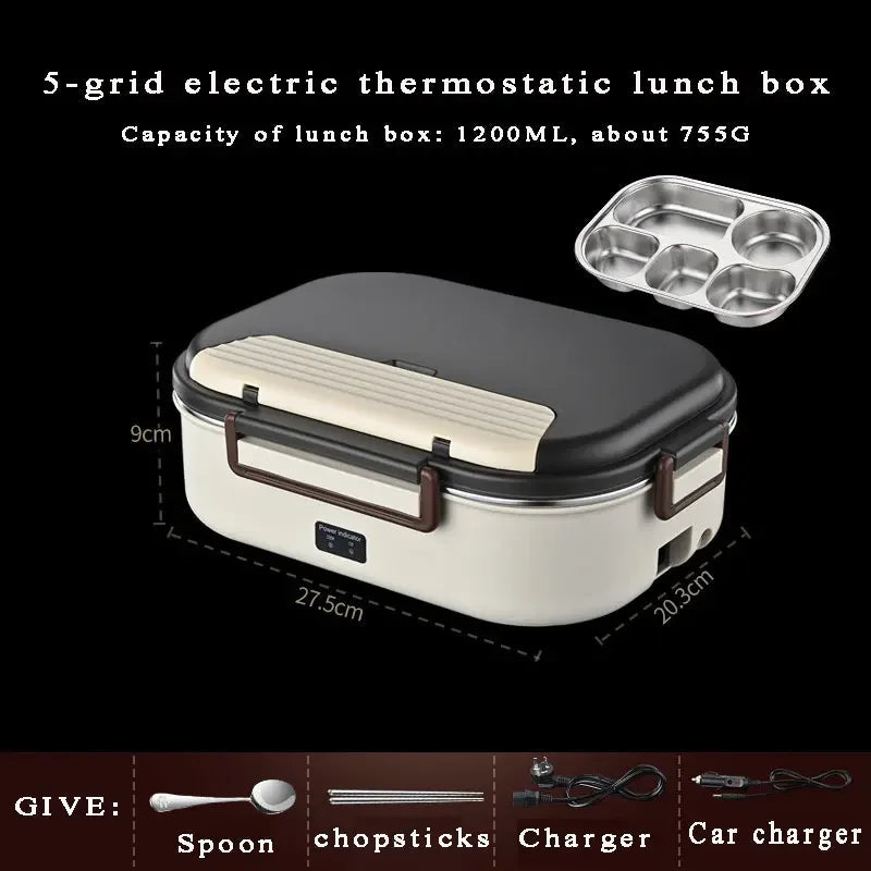 Electric Heated Lunch Boxes Stainless Steel Food Insulation Bento Lunch Box Home Portable Keep Warm Lunch Box with Storage Bag Eagle Aerie