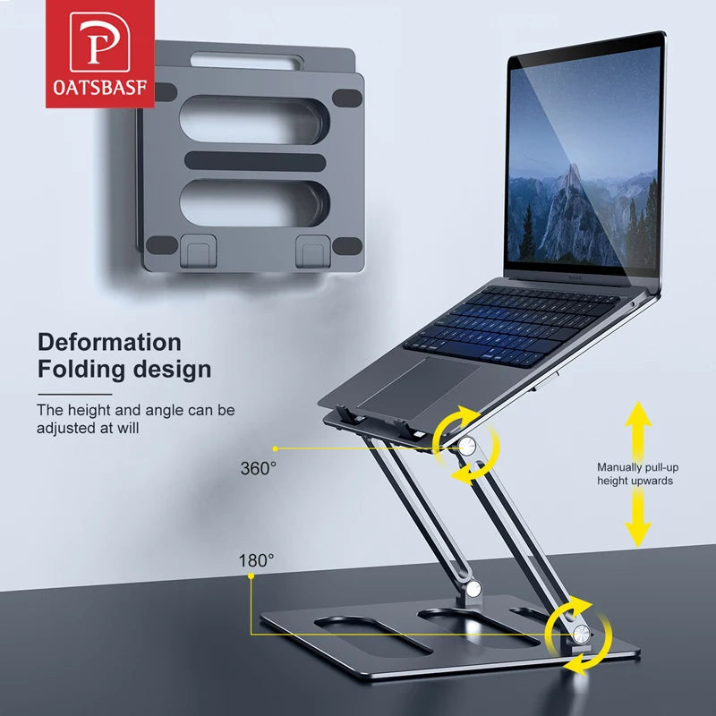 Oatsbasf Foldable Laptop Stand for Desk with Hidden Phone Stand For MacBook Pro Air Hp Tablet Adjustable Height Notebook Holder Eagle Beacon
