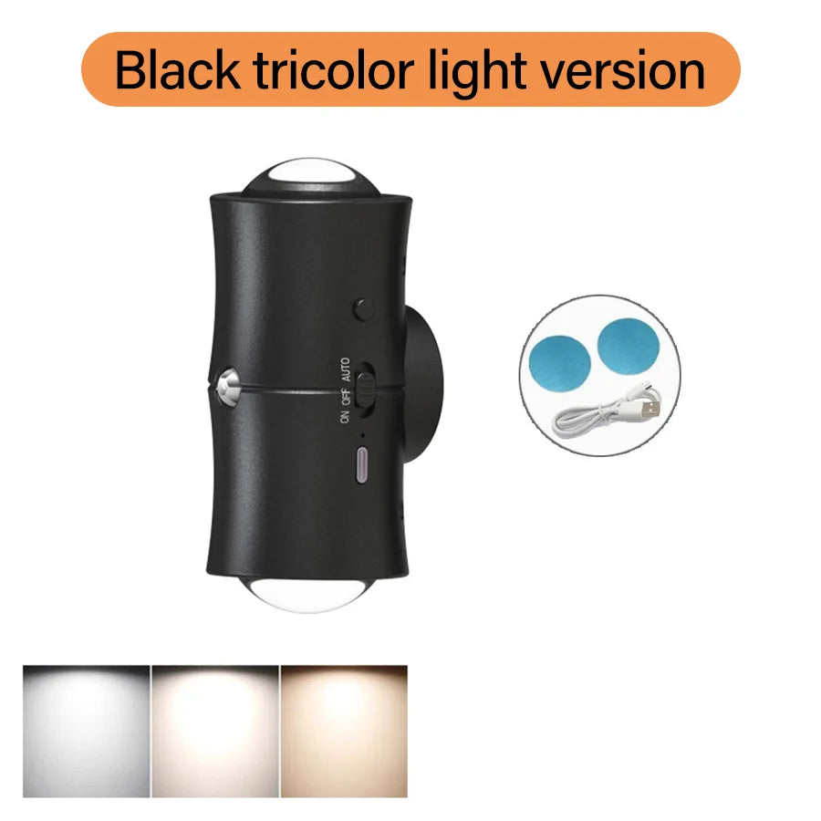 Motion Sensor LED Wall Lamp Tricolor RGB Rechargeable Double-head Magnetic Night Light For Bedroom Hallway Stair Aisle Lighting Eagle Beacon