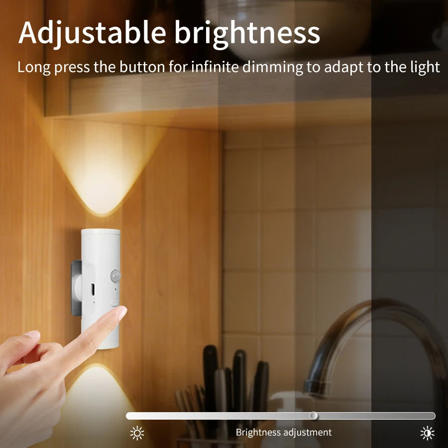 Motion Sensor LED Wall Light Rechargeable Double Head Spotlight 3 Colors Wireless Night Lamp For Bedroom Hallway Stair Ambient Eagle Beacon
